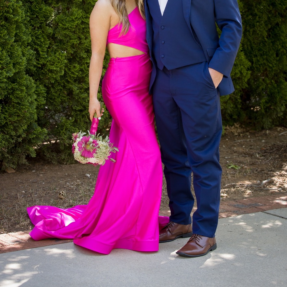 Hot pink cut out prom dress